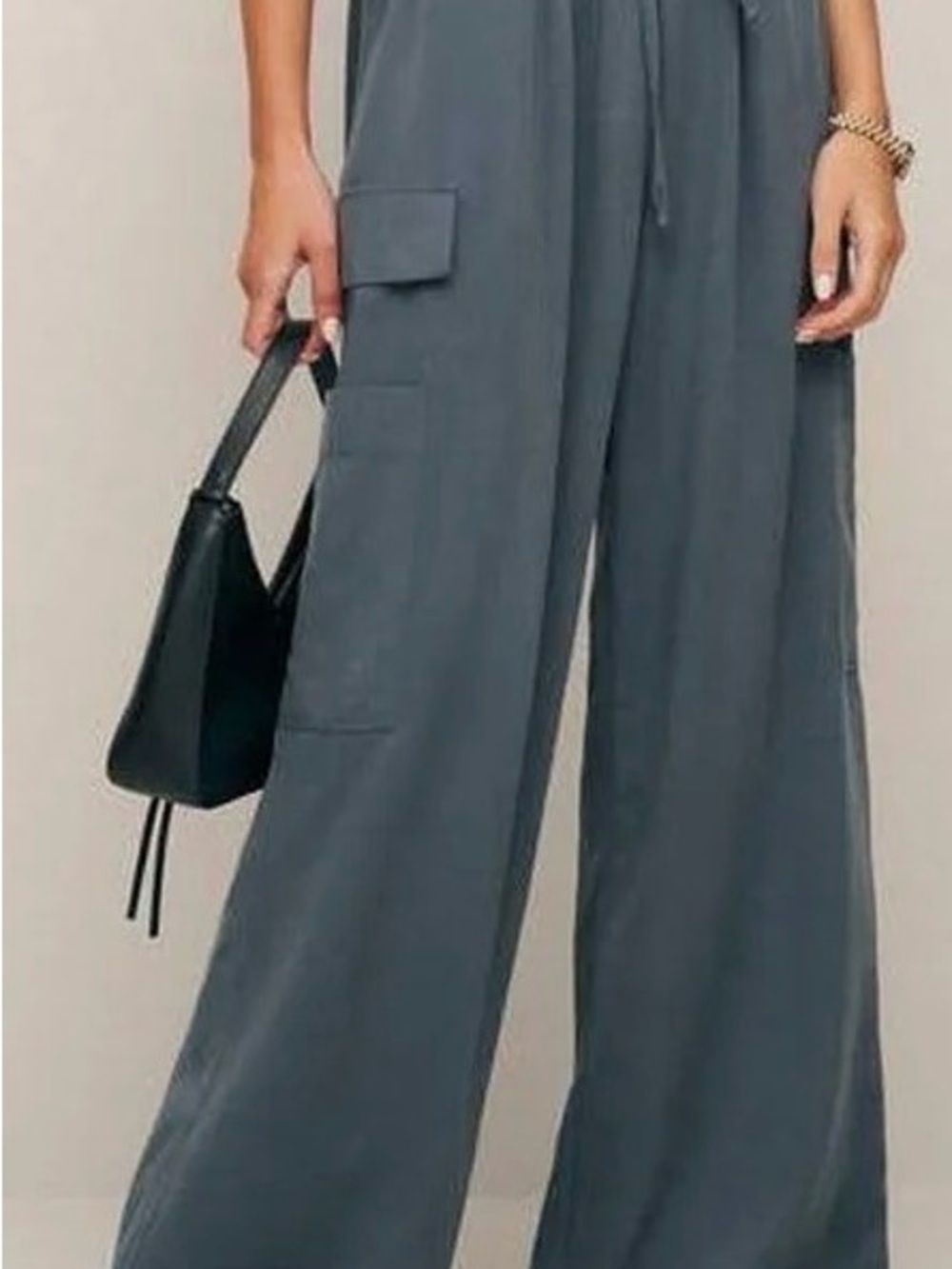 Reformation Ethan Twill Pant Wide-Leg Cargo Pants in Slate